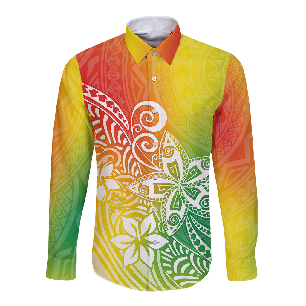 Polynesia Long Sleeve Button Shirt Plumeria Reggae Curves - Wonder Print Shop