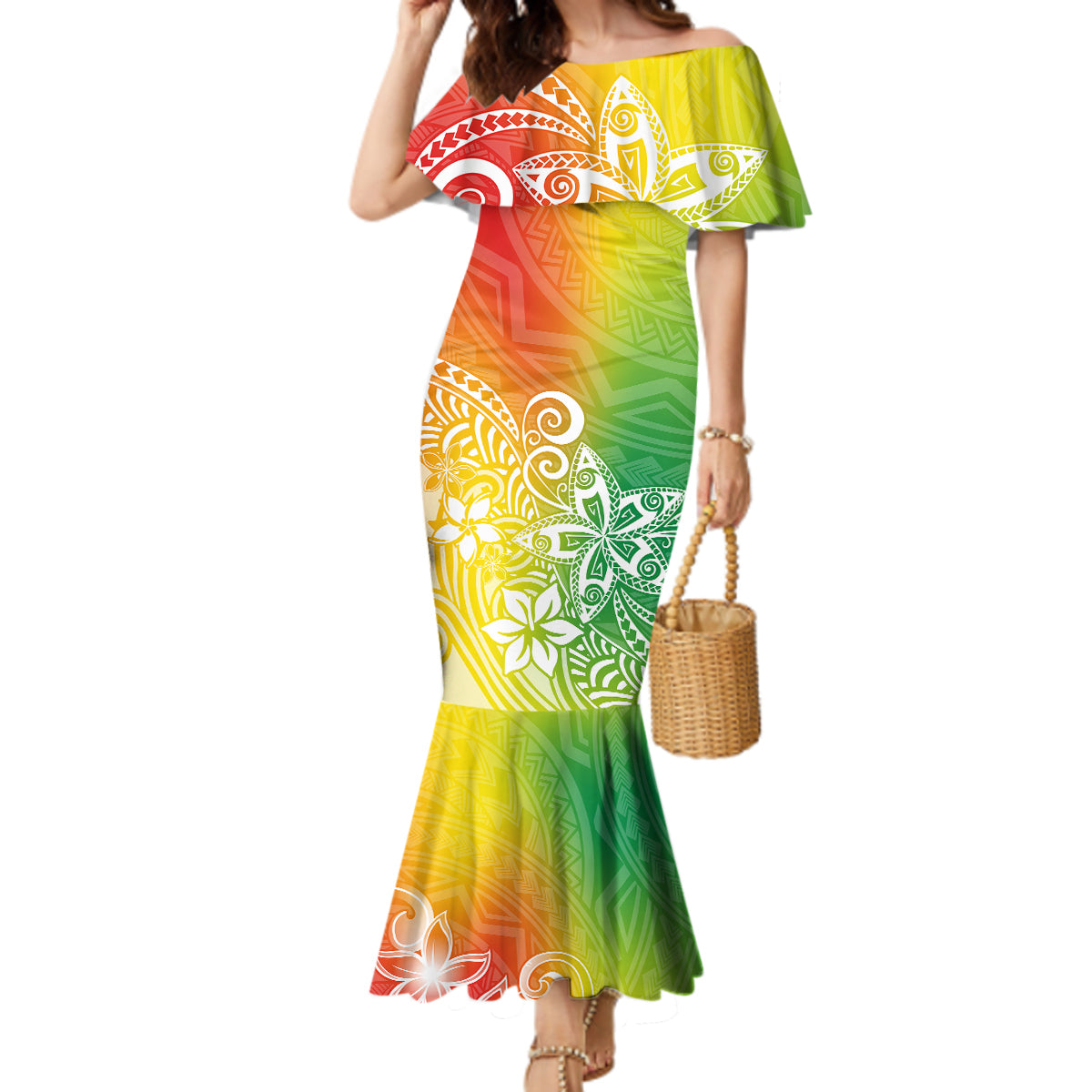 Polynesia Mermaid Dress Plumeria Reggae Curves - Wonder Print Shop