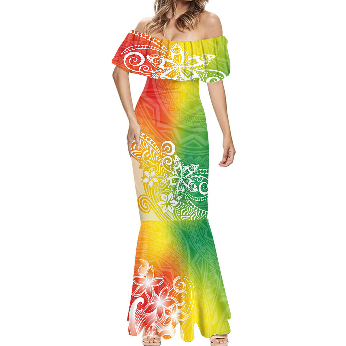 Polynesia Mermaid Dress Plumeria Reggae Curves - Wonder Print Shop