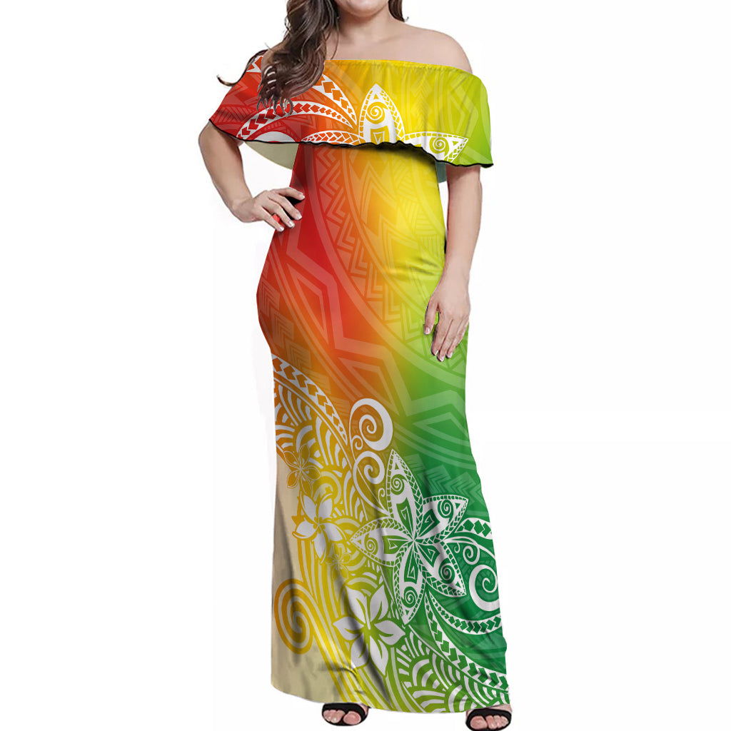 Polynesia Off Shoulder Maxi Dress Plumeria Reggae Curves - Wonder Print Shop