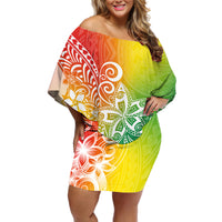 Polynesia Off Shoulder Short Dress Plumeria Reggae Curves - Wonder Print Shop