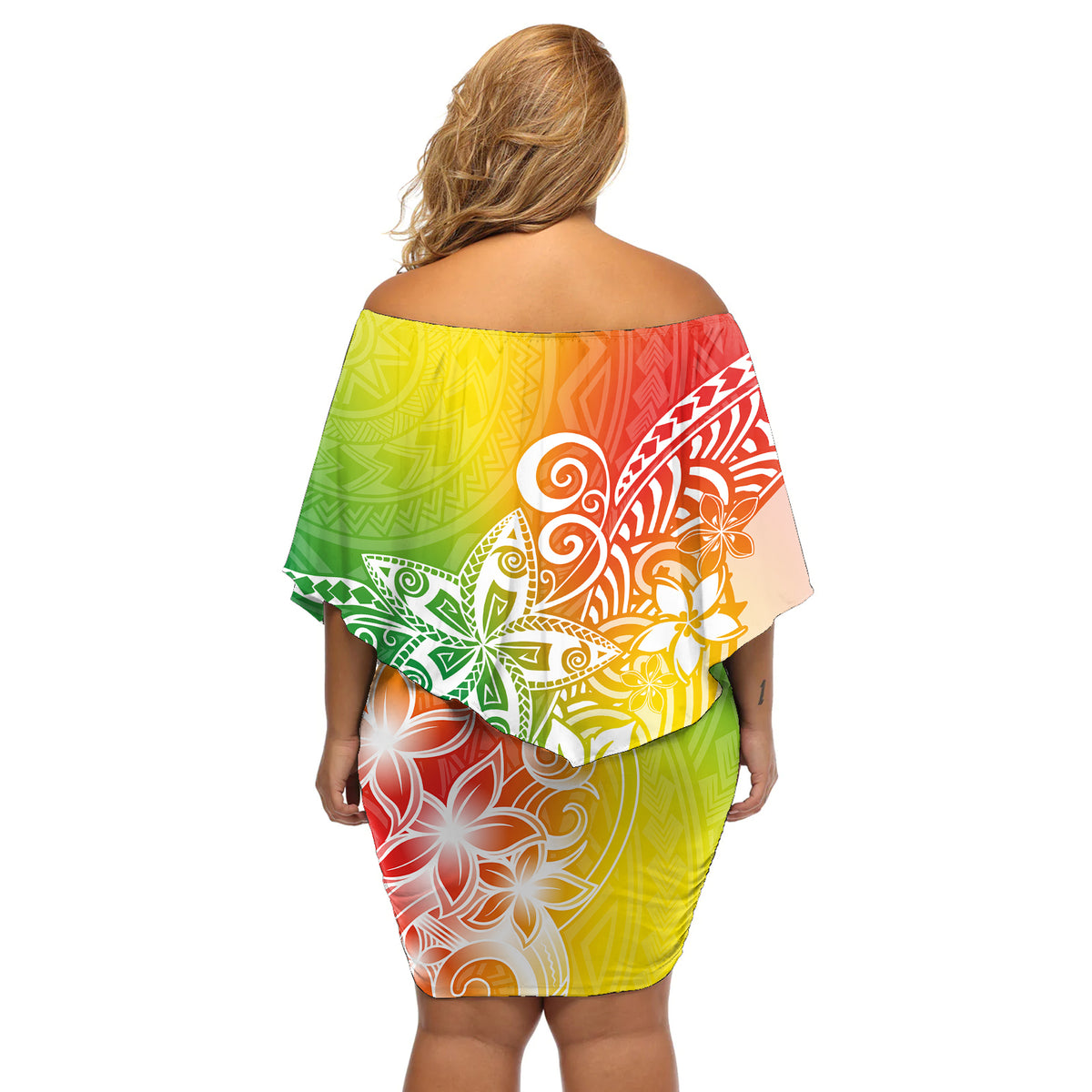 Polynesia Off Shoulder Short Dress Plumeria Reggae Curves - Wonder Print Shop