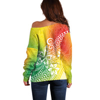 Polynesia Off Shoulder Sweater Plumeria Reggae Curves - Wonder Print Shop