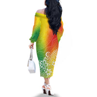 Polynesia Off The Shoulder Long Sleeve Dress Plumeria Reggae Curves - Wonder Print Shop