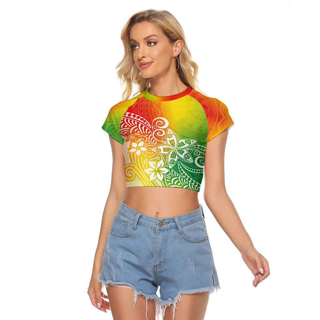 Polynesia Raglan Cropped T Shirt Plumeria Reggae Curves - Wonder Print Shop