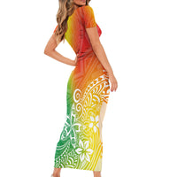Polynesia Short Sleeve Bodycon Dress Plumeria Reggae Curves - Wonder Print Shop