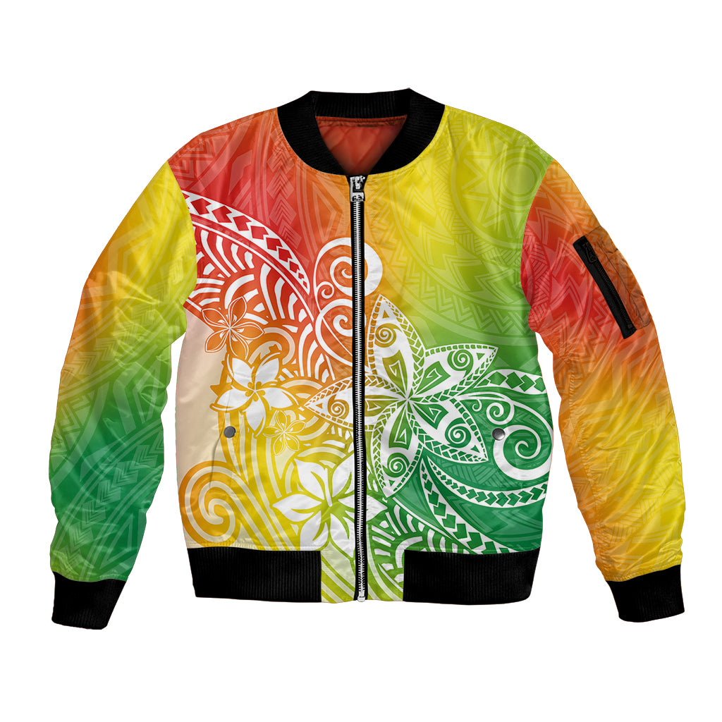 Polynesia Sleeve Zip Bomber Jacket Plumeria Reggae Curves - Wonder Print Shop