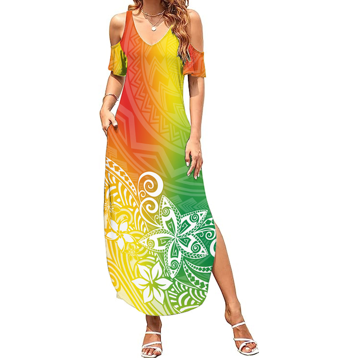 Polynesia Summer Maxi Dress Plumeria Reggae Curves - Wonder Print Shop