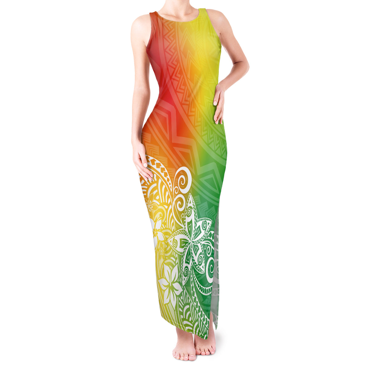Polynesia Tank Maxi Dress Plumeria Reggae Curves - Wonder Print Shop