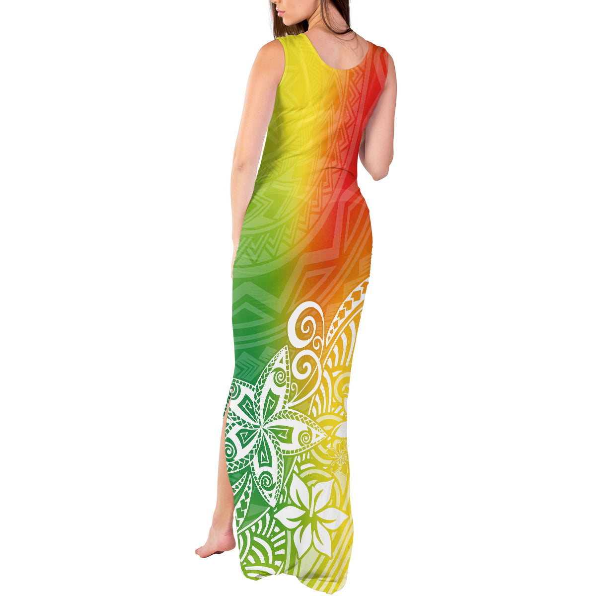 Polynesia Tank Maxi Dress Plumeria Reggae Curves - Wonder Print Shop