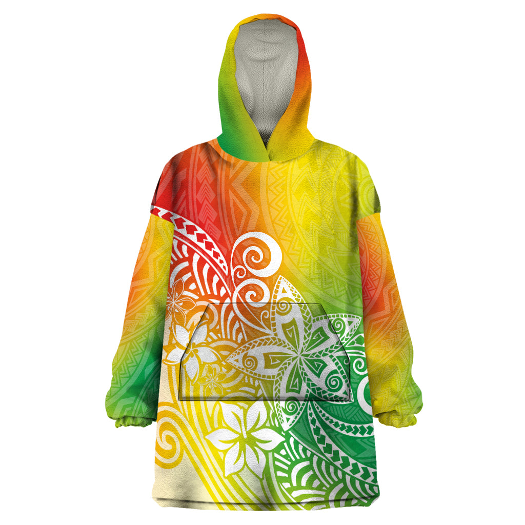 Polynesia Wearable Blanket Hoodie Plumeria Reggae Curves - Wonder Print Shop