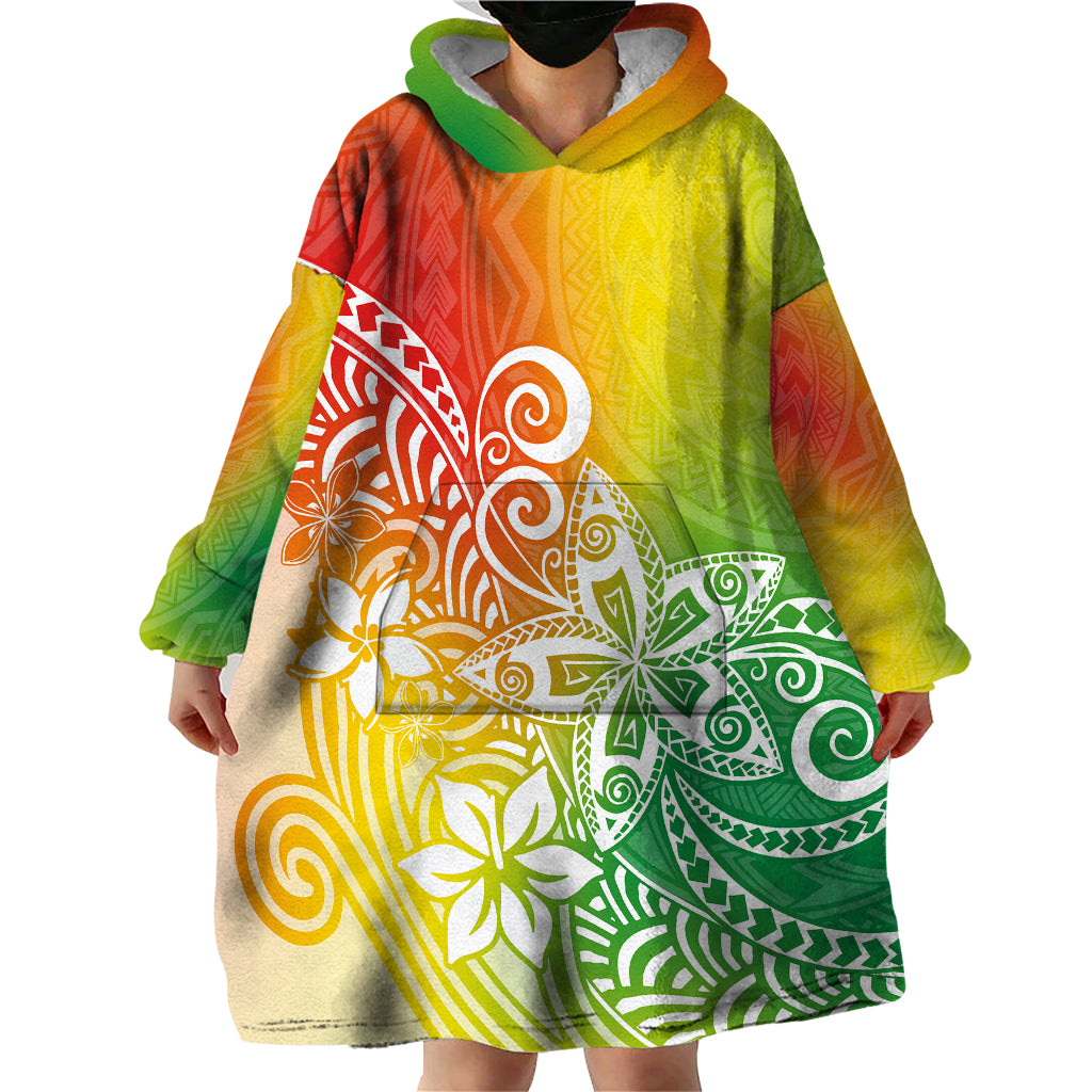 Polynesia Wearable Blanket Hoodie Plumeria Reggae Curves - Wonder Print Shop