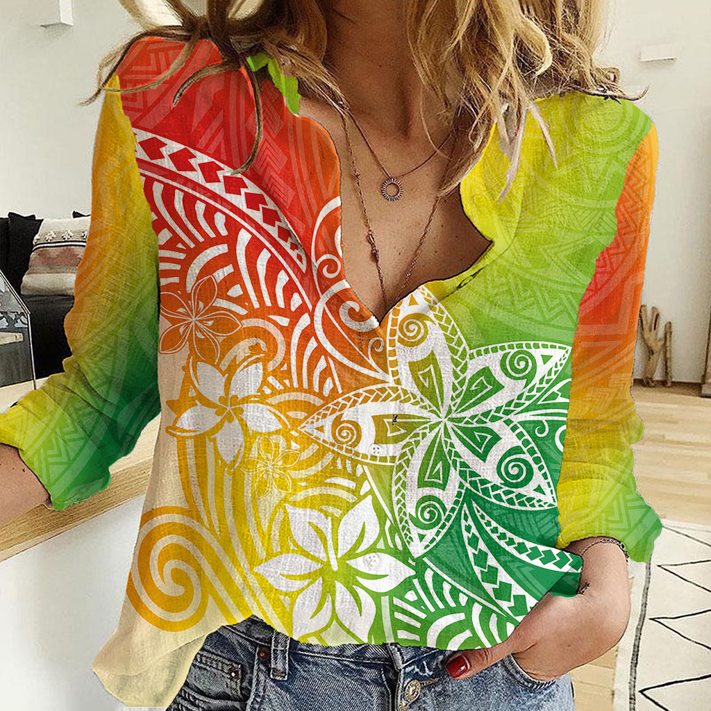 Polynesia Women Casual Shirt Plumeria Reggae Curves - Wonder Print Shop