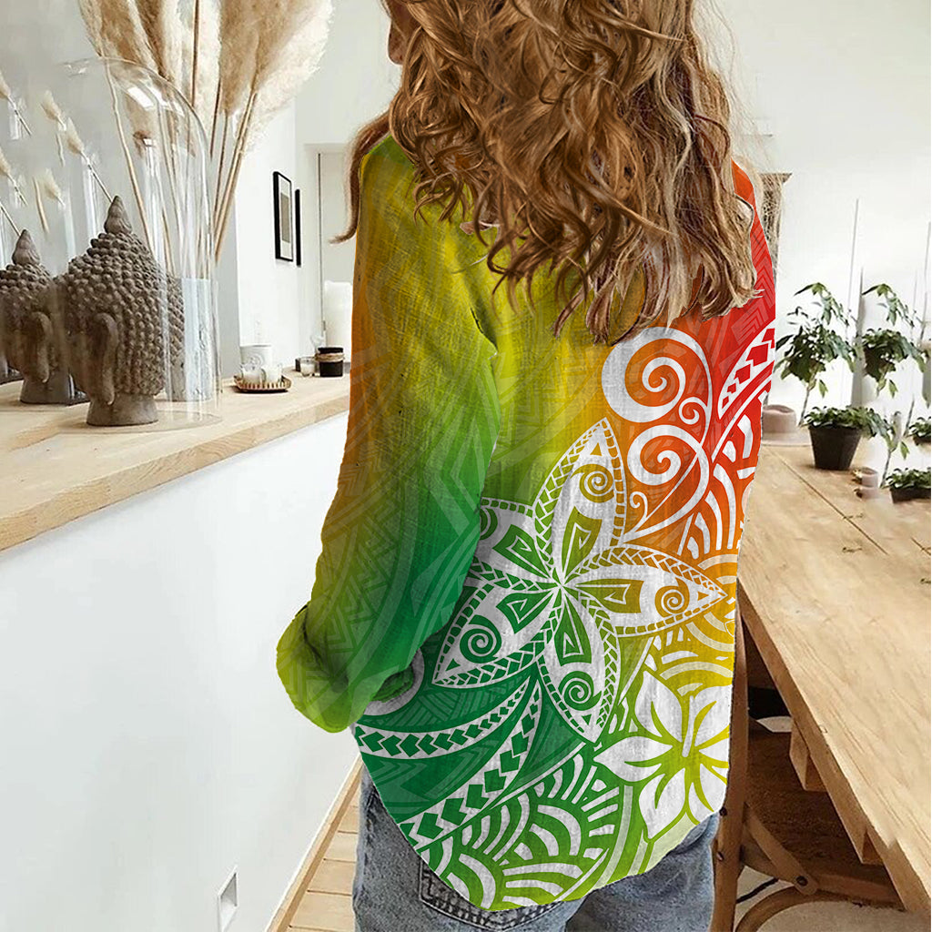 Polynesia Women Casual Shirt Plumeria Reggae Curves - Wonder Print Shop