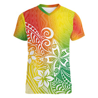 Polynesia Women V Neck T Shirt Plumeria Reggae Curves - Wonder Print Shop