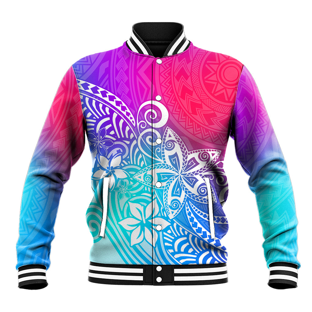 Polynesia Baseball Jacket Plumeria Galaxy Gradient Curves LT7 - Wonder Print Shop