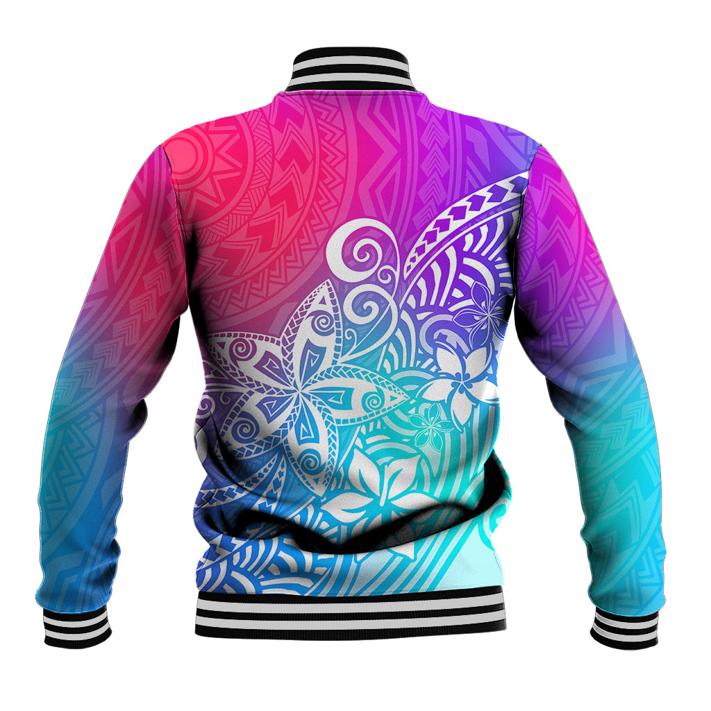Polynesia Baseball Jacket Plumeria Galaxy Gradient Curves LT7 - Wonder Print Shop