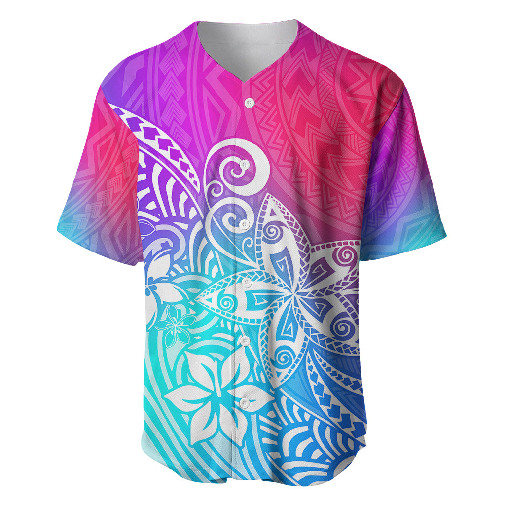 Polynesia Baseball Jersey Plumeria Galaxy Gradient Curves LT7 - Wonder Print Shop