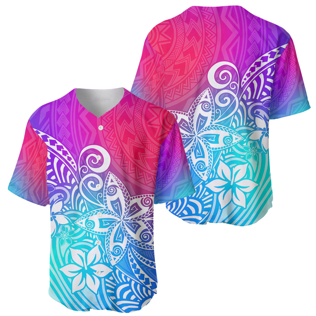 Polynesia Baseball Jersey Plumeria Galaxy Gradient Curves LT7 - Wonder Print Shop