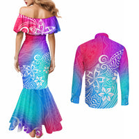polynesia-couples-matching-mermaid-dress-and-long-sleeve-button-shirts-plumeria-galaxy-gradient-curves