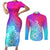 Polynesia Couples Matching Short Sleeve Bodycon Dress and Long Sleeve Button Shirts Plumeria Galaxy Gradient Curves LT7 - Wonder Print Shop