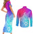 Polynesia Couples Matching Short Sleeve Bodycon Dress and Long Sleeve Button Shirts Plumeria Galaxy Gradient Curves LT7 - Wonder Print Shop