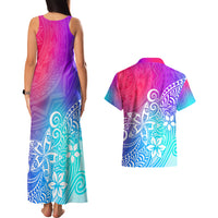 Polynesia Couples Matching Tank Maxi Dress and Hawaiian Shirt Plumeria Galaxy Gradient Curves LT7 - Wonder Print Shop