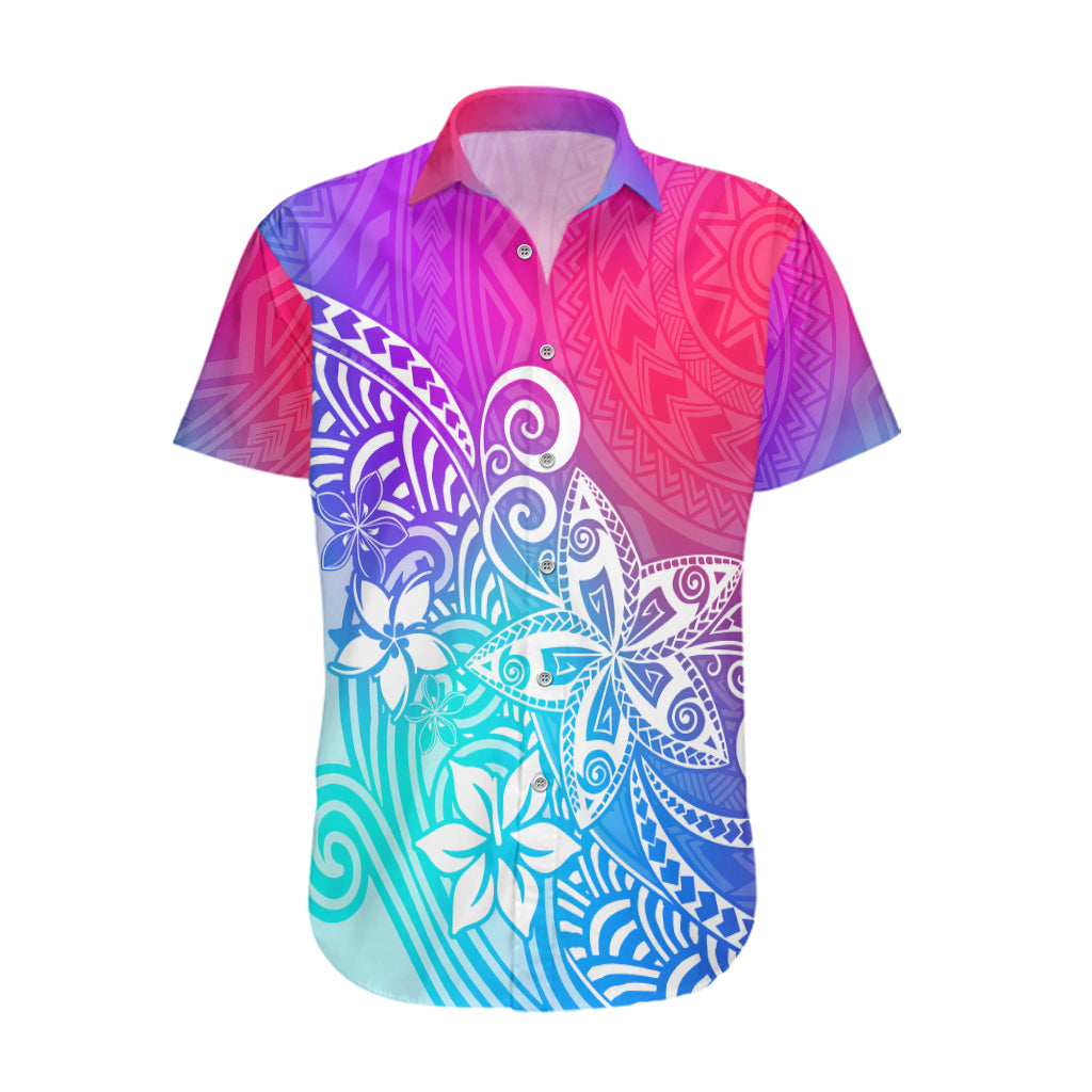 Polynesia Hawaiian Shirt Plumeria Galaxy Gradient Curves - Wonder Print Shop