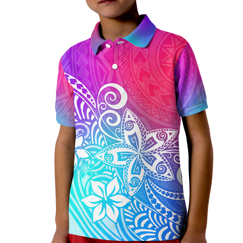 Polynesia Kid Polo Shirt Plumeria Galaxy Gradient Curves - Wonder Print Shop