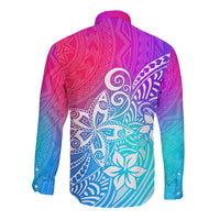 Polynesia Long Sleeve Button Shirt Plumeria Galaxy Gradient Curves - Wonder Print Shop