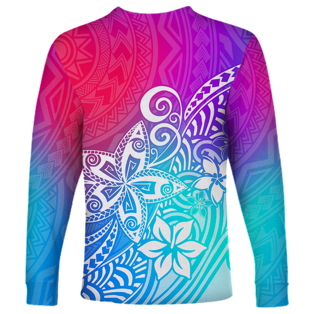 Polynesia Long Sleeve Shirt Plumeria Galaxy Gradient Curves - Wonder Print Shop