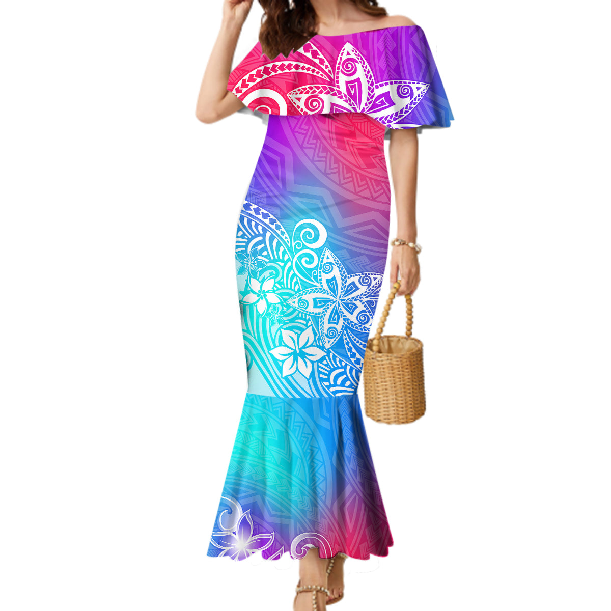 Polynesia Mermaid Dress Plumeria Galaxy Gradient Curves - Wonder Print Shop