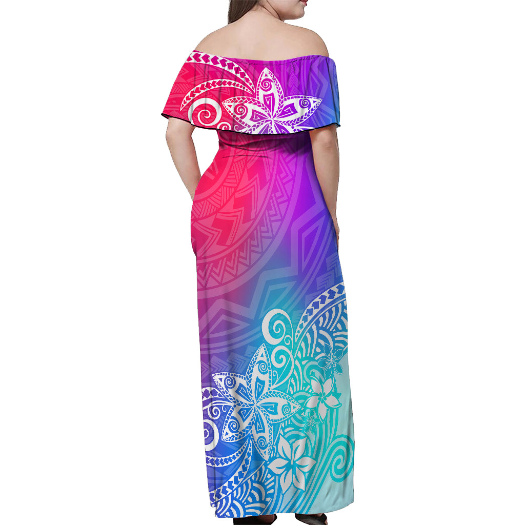 Polynesia Off Shoulder Maxi Dress Plumeria Galaxy Gradient Curves - Wonder Print Shop