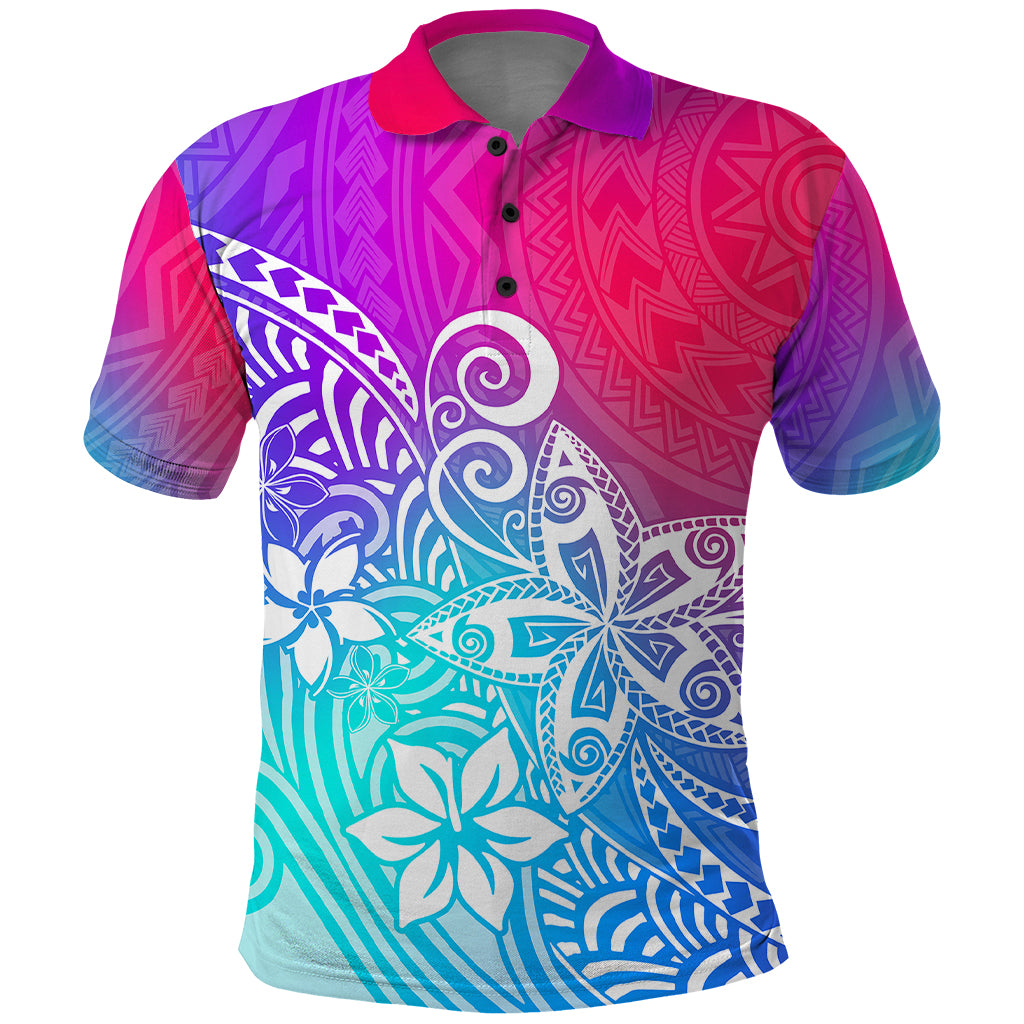 Polynesia Polo Shirt Plumeria Galaxy Gradient Curves - Wonder Print Shop