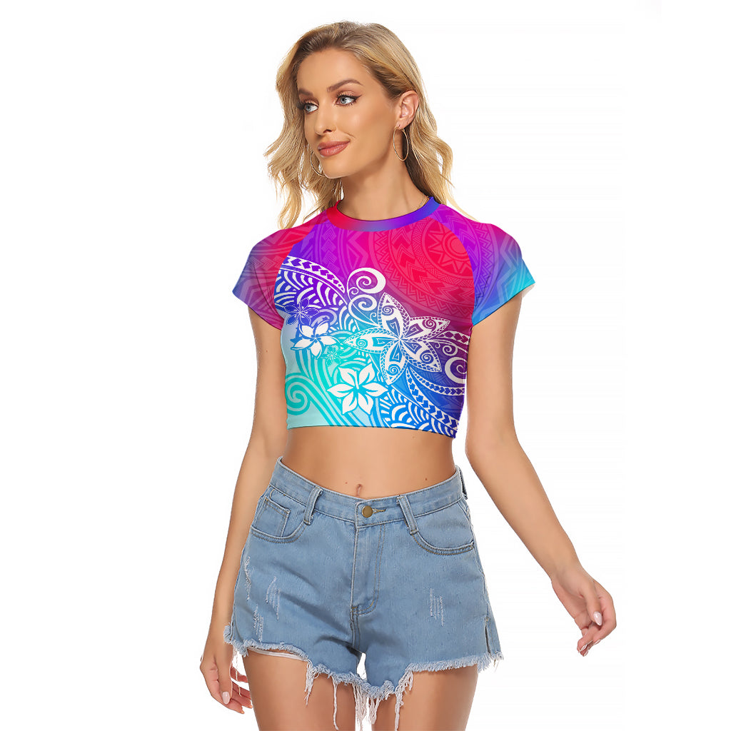 Polynesia Raglan Cropped T Shirt Plumeria Galaxy Gradient Curves - Wonder Print Shop