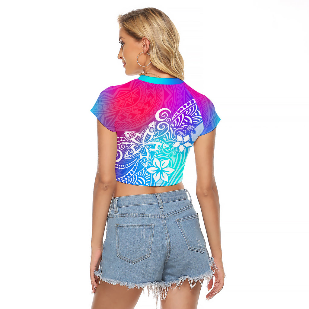 Polynesia Raglan Cropped T Shirt Plumeria Galaxy Gradient Curves - Wonder Print Shop