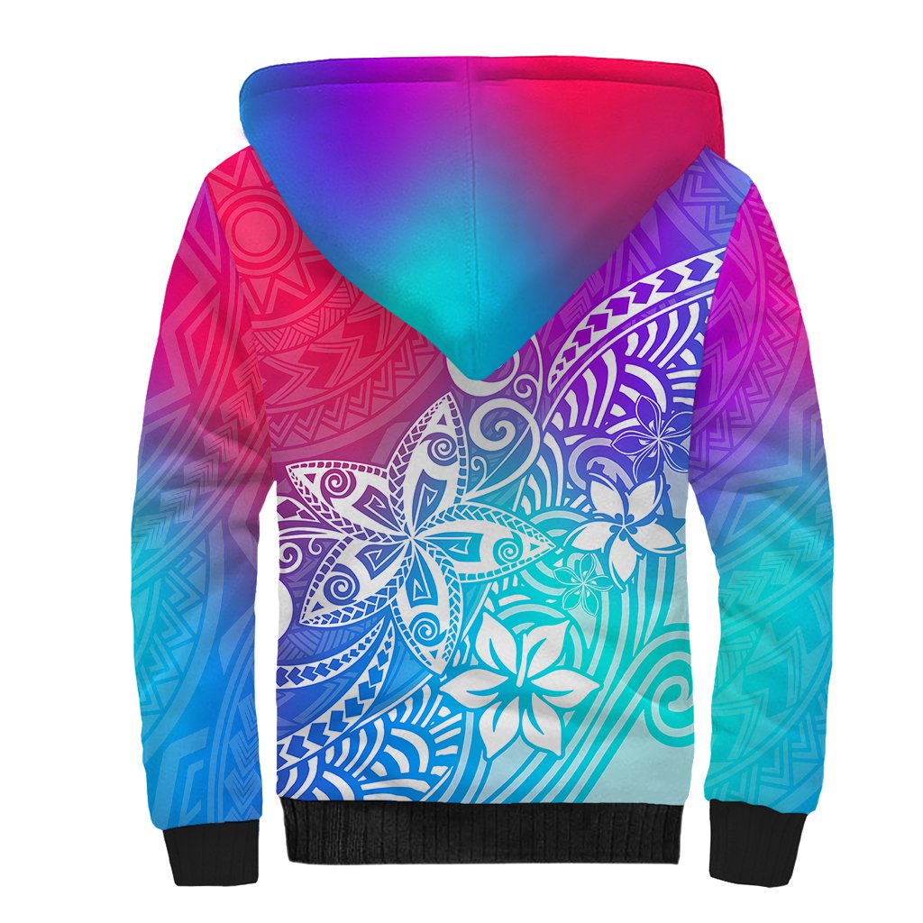Polynesia Sherpa Hoodie Plumeria Galaxy Gradient Curves - Wonder Print Shop