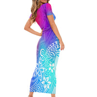 Polynesia Short Sleeve Bodycon Dress Plumeria Galaxy Gradient Curves - Wonder Print Shop