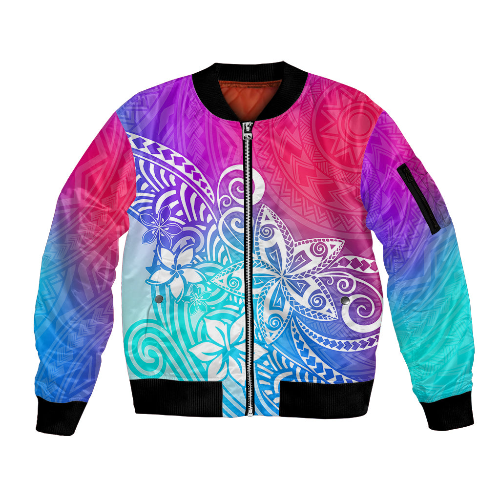 Polynesia Sleeve Zip Bomber Jacket Plumeria Galaxy Gradient Curves - Wonder Print Shop