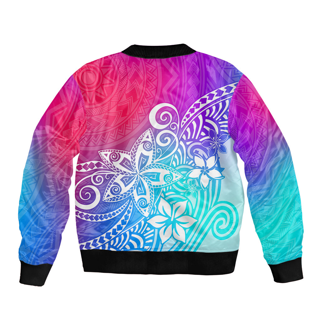 Polynesia Sleeve Zip Bomber Jacket Plumeria Galaxy Gradient Curves - Wonder Print Shop