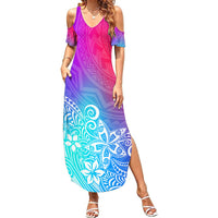 Polynesia Summer Maxi Dress Plumeria Galaxy Gradient Curves - Wonder Print Shop