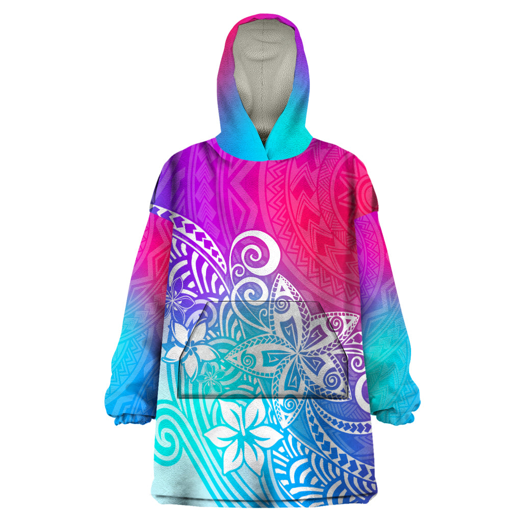 Polynesia Wearable Blanket Hoodie Plumeria Galaxy Gradient Curves - Wonder Print Shop
