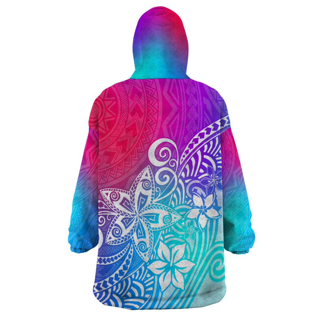Polynesia Wearable Blanket Hoodie Plumeria Galaxy Gradient Curves - Wonder Print Shop