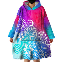 Polynesia Wearable Blanket Hoodie Plumeria Galaxy Gradient Curves - Wonder Print Shop