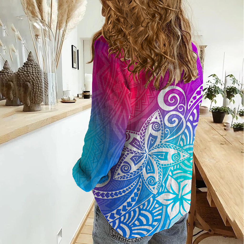 Polynesia Women Casual Shirt Plumeria Galaxy Gradient Curves - Wonder Print Shop