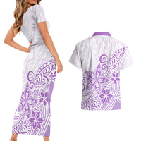 Polynesia Couples Matching Short Sleeve Bodycon Dress and Hawaiian Shirt Plumeria Lavender Curves LT7 - Wonder Print Shop