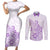 Polynesia Couples Matching Short Sleeve Bodycon Dress and Long Sleeve Button Shirts Plumeria Lavender Curves LT7 - Wonder Print Shop