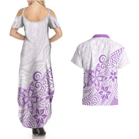 Polynesia Couples Matching Summer Maxi Dress and Hawaiian Shirt Plumeria Lavender Curves LT7 - Wonder Print Shop