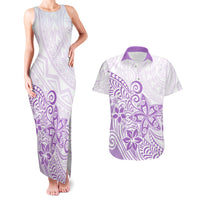 Polynesia Couples Matching Tank Maxi Dress and Hawaiian Shirt Plumeria Lavender Curves LT7 - Wonder Print Shop