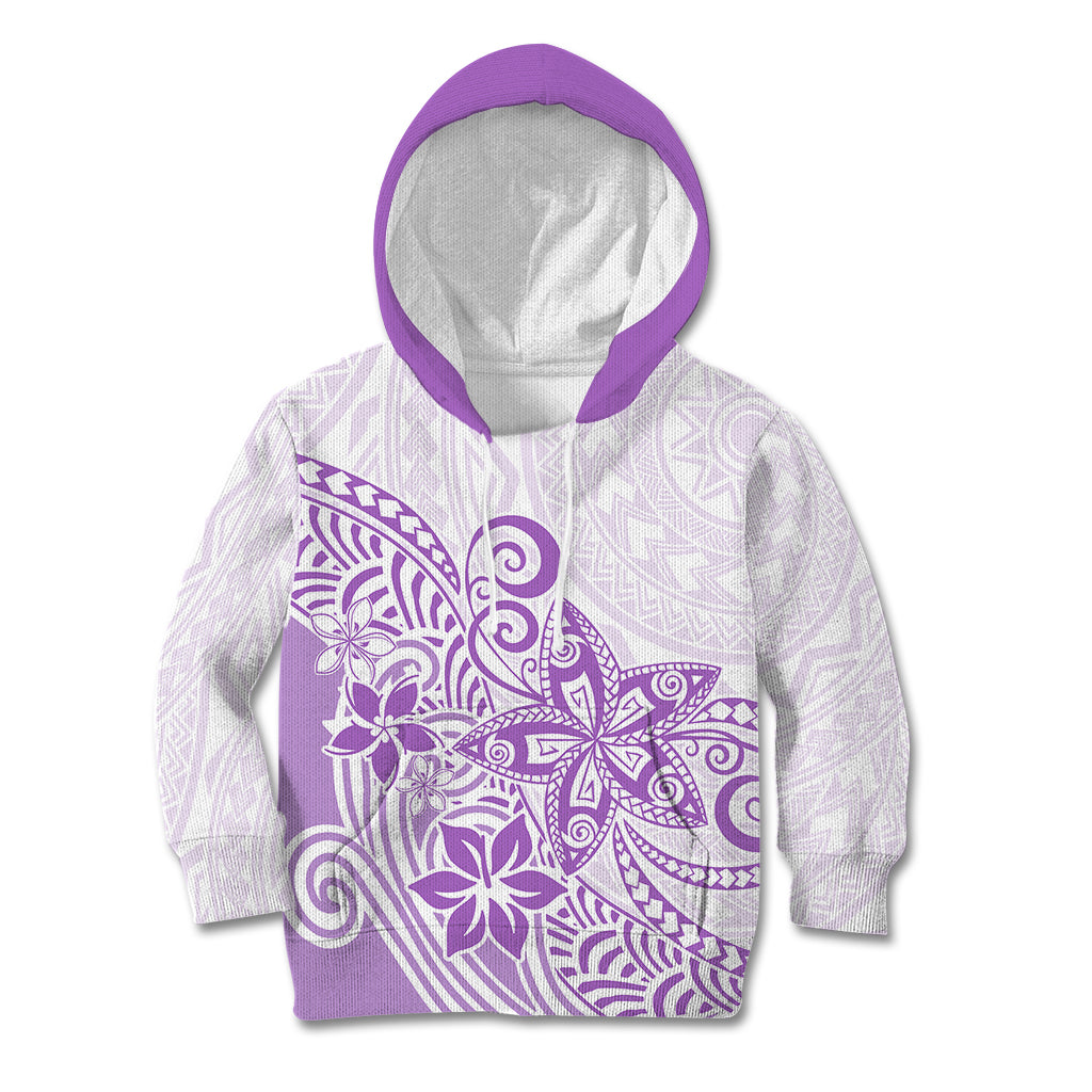 Polynesia Kid Hoodie Plumeria Lavender Curves - Wonder Print Shop